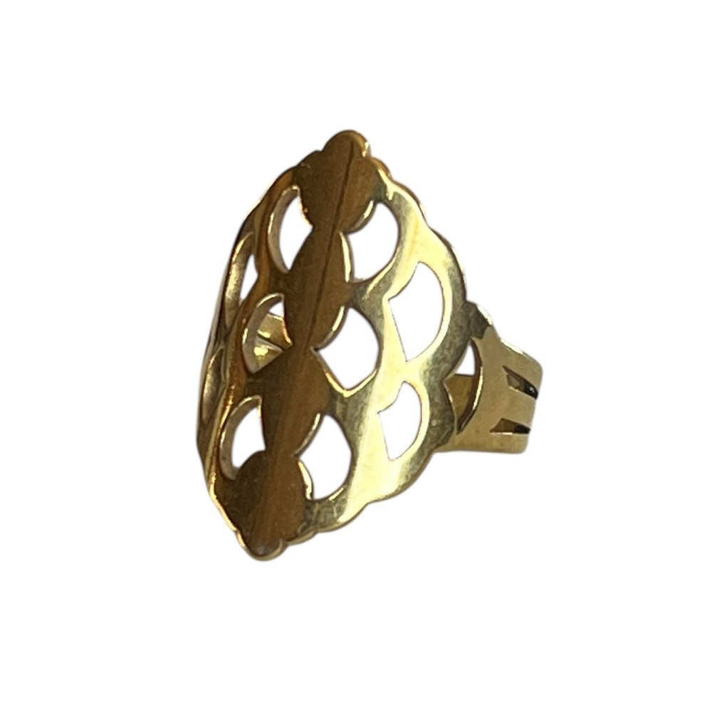 NWT Stainless Steel Filigree Gold-tone Statement Cocktail Ring